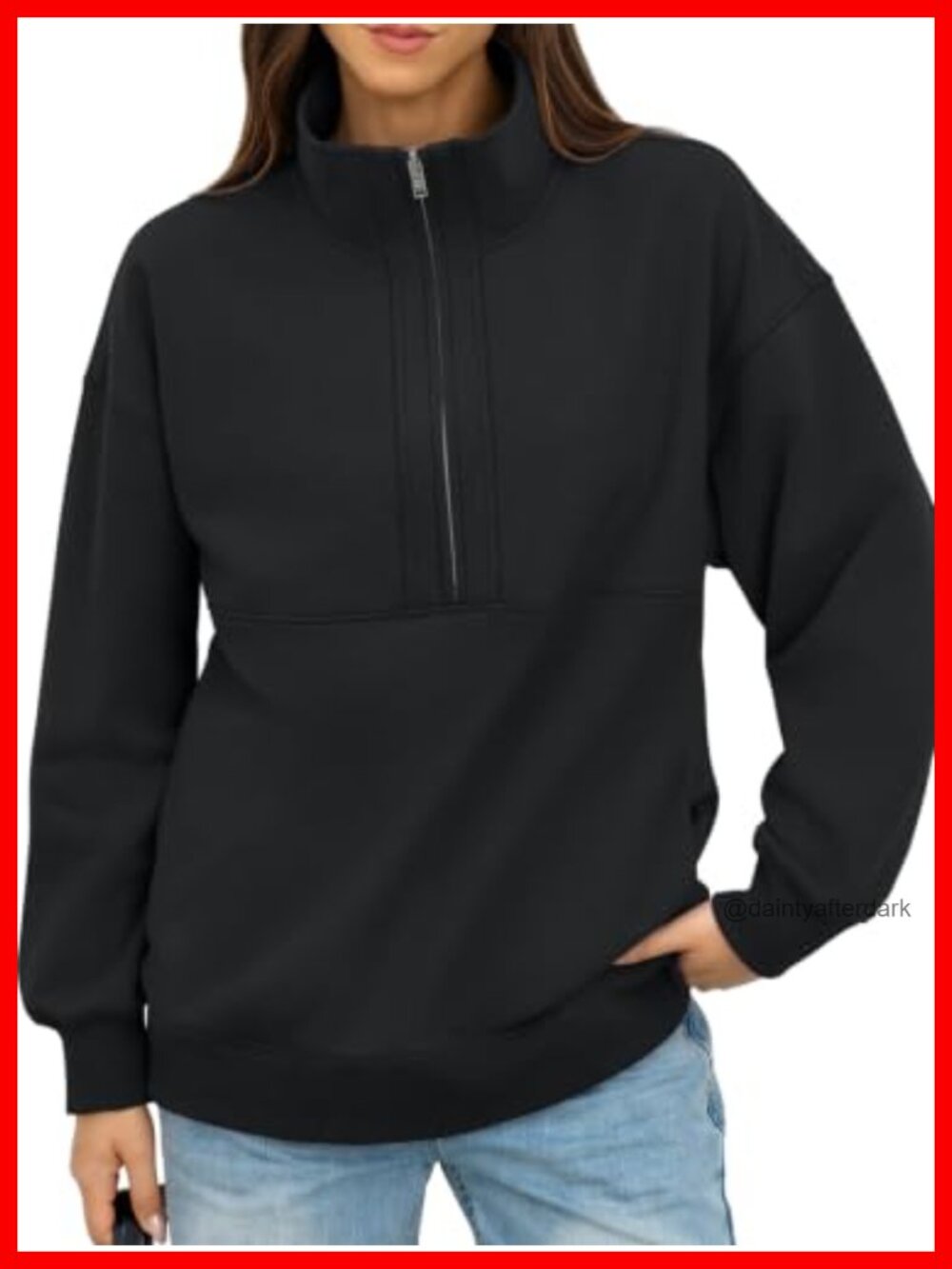 Oversized Half Zip Fleece Pullover Sweatshirt with Pockets Womens Mock Neck